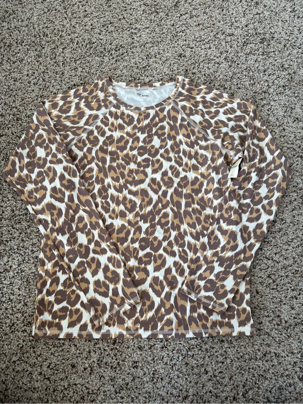 aerie Leopard Print Long Sleeve Rash Guard Top - Brown & Cream